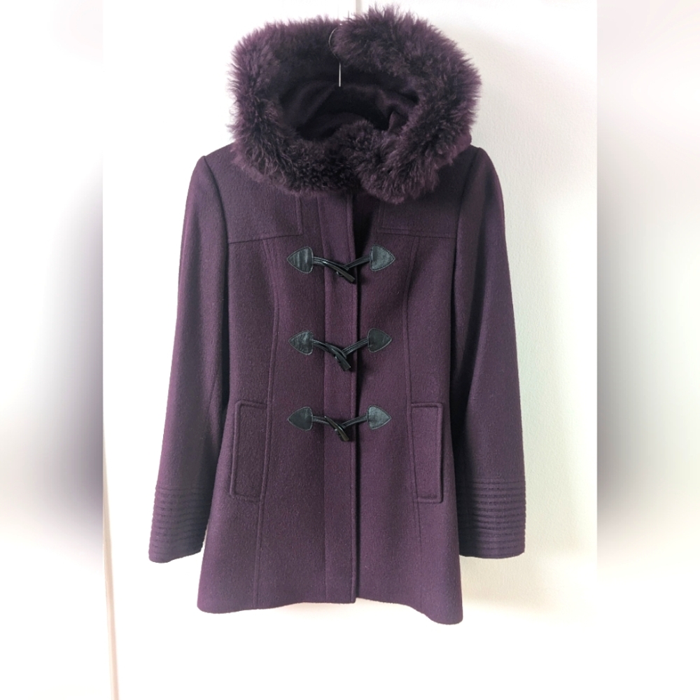 Peruvian Baby Alpaca Deep Purple Pea Coat with Plush Hood.